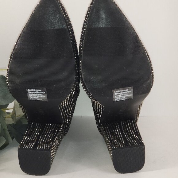 Black & Gold Rhinestone Sock Boots - Womens High Heel Stretch Ankle Boots 8.5 M - Picture 6 of 12